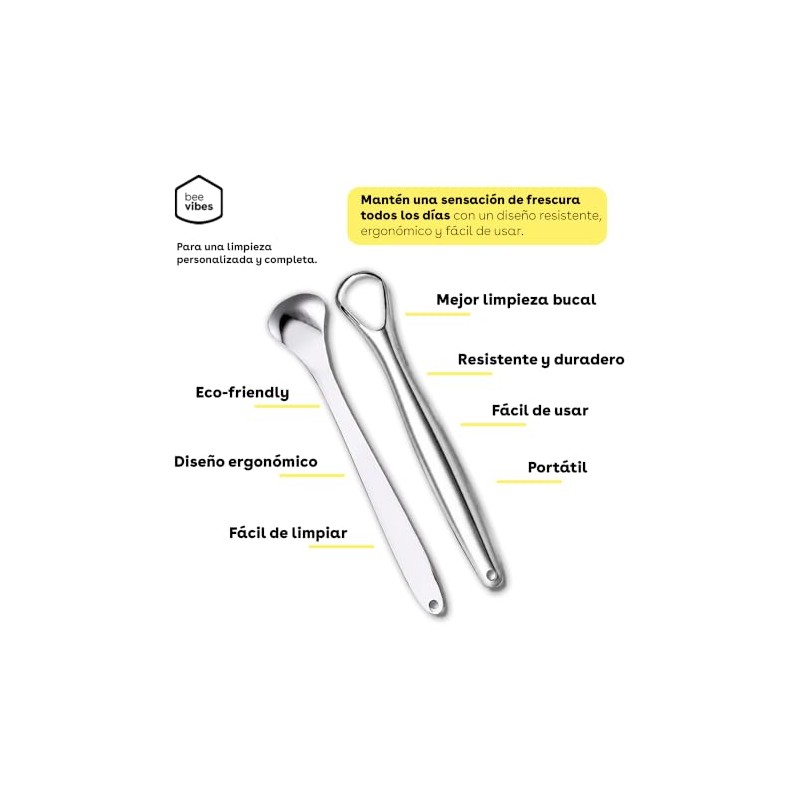 BEE VIBES Raspador de Lengua Acero Inoxidable 2 Piezas con