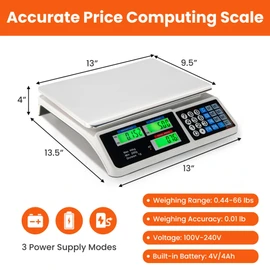 CHEFJOY Commercial Digital Kitchen Scale, 66 LBS/30 KG Food Meat Fruit Weighing Scale w/Dual LCD Stainless Steel Platform in lb & kg, Food Scale for Farmers Market, Retail Outlets, Meat Shop