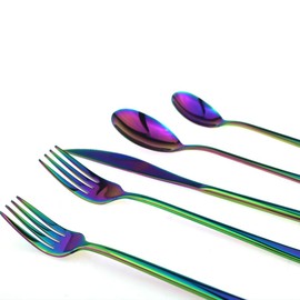 JASHII Mirror Polished Rainbow 20-Piece SUS304 Stainless Steel Flatware Set,Colorful Silverware Set Dinner Knife Fork Spoon Dessert Fork Salad Spoon Service for 4