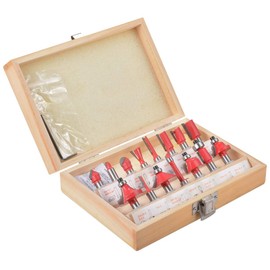 KATUR 15pcs Tungsten Carbide Router Bit Set, 8mm Shank Milling Cutter Tool Kit with Wooden Case for Home Improvement and DIY (8mm Shank)