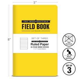 Elan Publishing Company Indestructible Field Notebook/Journal - 5"x8" - Yellow Cover - Lined Memo Book - Pack of 3