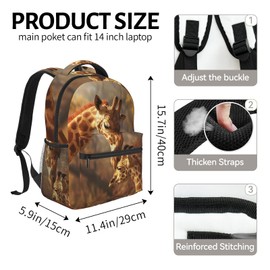 Ti Caldi Giraffe Family Backpack for Women Girls School Laptop College Tender Animal Backpacks for Gifts Travel Hiking Work Camping, Polyester Lightweight Aesthetic Bookbag Back Pack