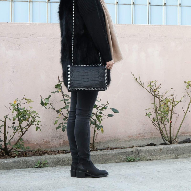 Crazy Chic Women's Chain Shoulder Bag Snake Leather Quilted Flap
