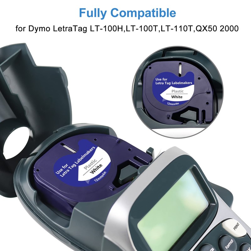 5-Pack White Plastic Label Tape Compatible with Dymo LetraTag Refills