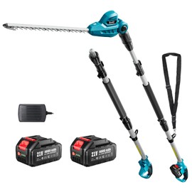 Seesii Pole Hedge Trimmer Cordless: Electric Bush Trimmer Tool for Yard - 16" Dual-Action Blade, Detachable Telescoping Pole, Dual 4.0Ah Battery, Powerful Branches Cutter for Tree & Shrubs Pruning