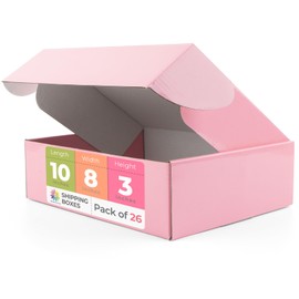 Mat Board Center, Pink Shipping Boxes 10"x8"x3" - 26 Pack Small Cardboard Corrugated Mailer Boxes for Small Business Packaging Mailing Packing Gift