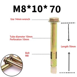 M8*70MM Expansion Bolts in 4 Packs,Expansion Screw Bolts,Expansion Anchor Bolts,Hex Nut Expansion Sleeve,Carbon Steel Hex Expansion Screws for Concrete,Masonryand Brick Wall