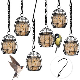 LIHAO Pack of 6 Chit Ball Holder Bird Feeder Metal Bird Feeder for Hanging Bird Feeder for Wild Birds Black Diameter 7 cm