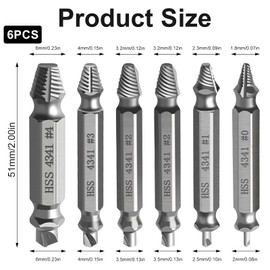 Pack of 6 Broken Screw Extractor Screw Extractor Kit, All-Purpose HSS 4341 Screw Extractor, Tools DIY Repairs, Easy From Rusted or Worn Screws in Metal, Wood, Car