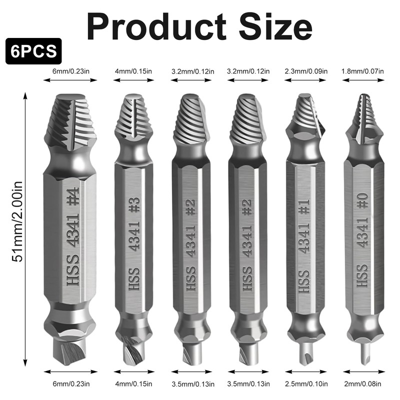 Pack of 6 Broken Screw Extractor Screw Extractor Kit, All-Purpose