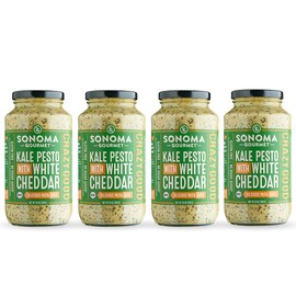 Sonoma Gourmet Rich & Creamy Kale Pesto with White Cheddar Pasta Sauce | Gluten-Free | Made With Garden Fresh Kale & Sharp White Cheddar - 25 Ounce Jars (Pack of 4)