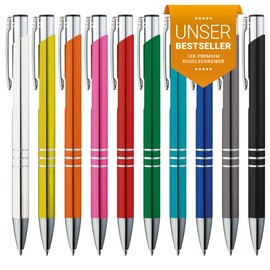 GIMEI® Metal Ballpoint Pens Pack of 10, Premium Ballpoint Pen Set, High Quality, Easy and Soft Writing, Blue Ink, Visual Eye-Catcher in Multi-Colour Set