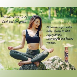 INDTRESOR Pure Copper Water Bottle - Handcrafted - Ayurveda health benefits - Large 35 oz - Leak proof - Easy to carry for Sports, Fitness, Yoga, School - Indigo Blue Base Floral Patterns Enamel