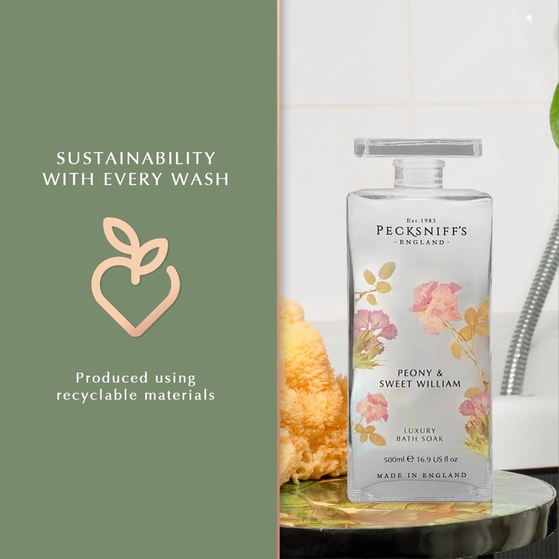 Pecksniff's Peony & Sweet William Bath Soak Decanter | 500ml/16.9