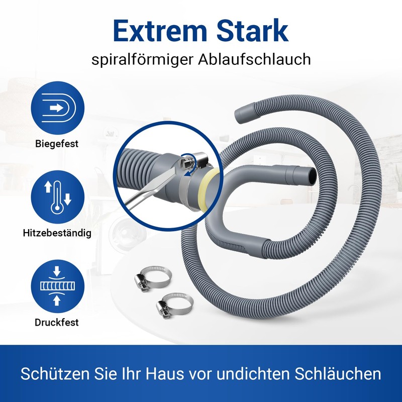 VIOKS Flexible Drain Hose Washing Machine 1.5 m 19/22 mm