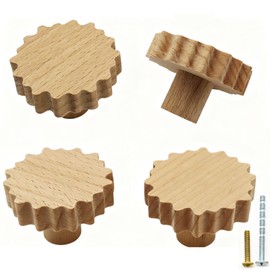 QYIMLI Wooden Cabinet Knobs, Sun Shaped Wooden Drawer Knobs Drawer Pulls Nursery Dresser Knob Woodland Knob for Crafts Handles for Cupboard Closet Furniture Door (4pcs)