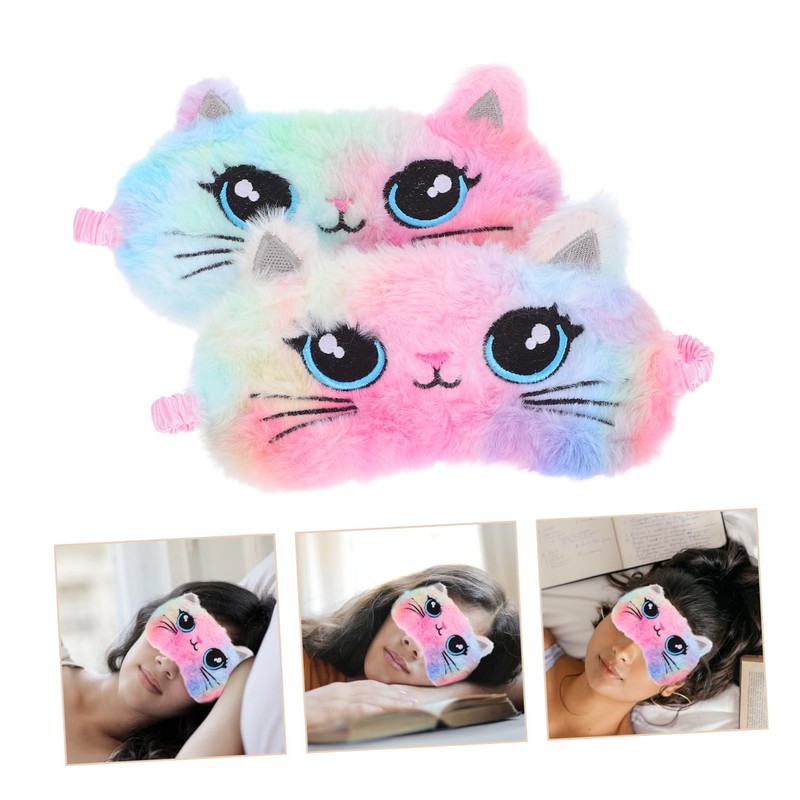Gatuida 2 Pcs Cute Cat Plush Sleeping Mask Soft Eye