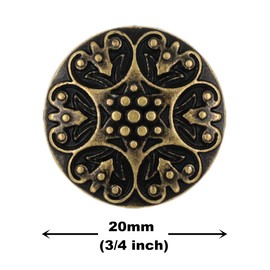Bezelry 12 botones de vástago de metal tallado con diseño de florete. 20 mm (3/4 pulgadas) (latón antiguo)