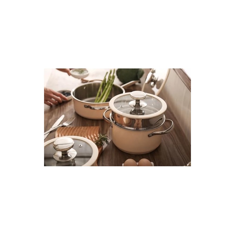 Classic Ceramic coated stainless steel cookware sets. (Beige)