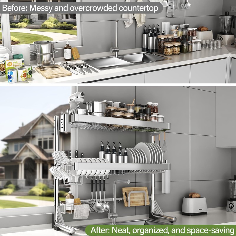 CUISIBOT Over The Sink Dish Drainer Drying Rack 3 Tier,