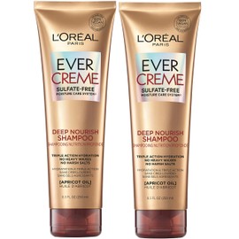 L'Oreal Paris EverCreme Sulfate Free Shampoo for Dry Hair, Triple Action Hydration for Dry, Brittle or Color Treated Hair, with Apricot Oil, 8.5 Fl; Oz (Pack of 2) (Packaging May Vary)