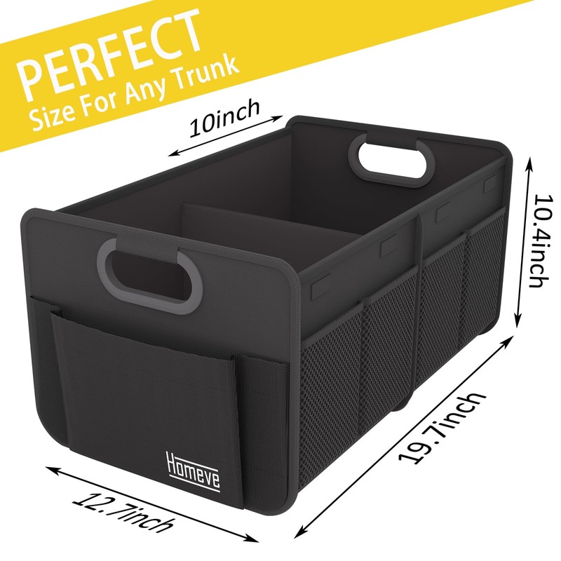 Homeve Trunk Organizer, Car Storage, Reinforced Handles, Collapsible Multi-Compartment, Foldable,