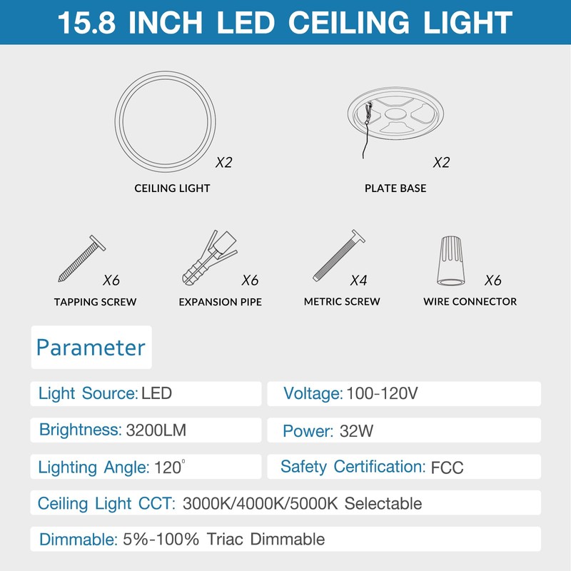 15.8 Inch Dimmable Large LED Flush Mount Ceiling Light 2