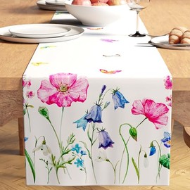 Encasa XO Tischläufer für Esstisch, Wohnzimmer- und Küchendekorartikel, 4–6-Sitzer, 32 x 183 cm, rosa Schmetterlinge, wasserabweisendes und maschinenwaschbares Polyester