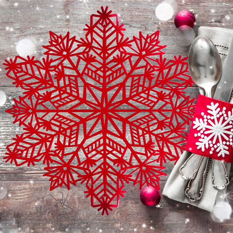 timecity Snowflake Placemats Set of 6 Christmas Decorations Red Snowflake
