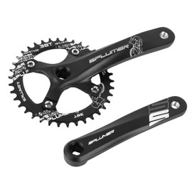 splumzer Mountain Bike 170 mm Square Crankset with 104 BCD 32/34/36/38T Chainring, Aluminium Alloy MTB Crank Narrow Wide CNC Round Chainring Bolts (Crankset Only)