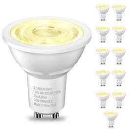 TJOY LED GU10 Light Bulbs 12 Pack, 2700K Warm White GU10 Replacement for Recessed Track Lighting, 60W Equivalent, Non-Dimmable, 4W, 300LM LED Bulb for Kitchen, Range Hood
