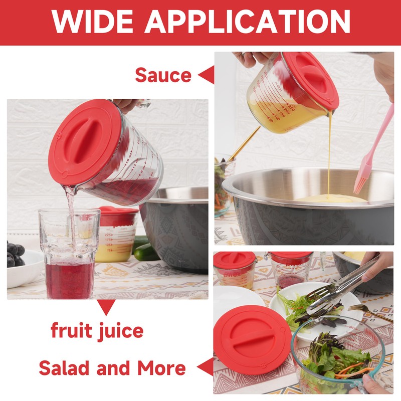 4 Pack Silicone Replacement Lids, Respectively Fits Pyrex 1-Cup, 2-Cup,