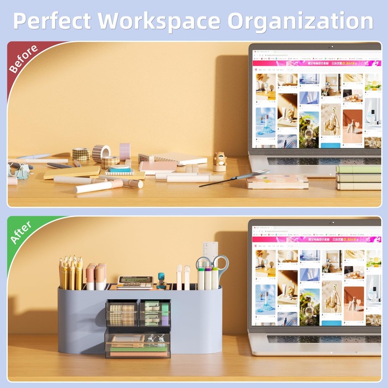 Marbrasse Desk Organiser with 3 Drawers,Multi-Functional Pen Holder,Desk Tidy and
