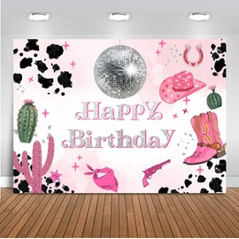 ANSHUHAI Cowgirl Happy Birthday Backdrop Disco Cowgirl Party Decorations Let's Go Girls Birthday Photography Backdrops Cowgirl Backdrops Decorations Banner Photo Booth Props (7x5ft)