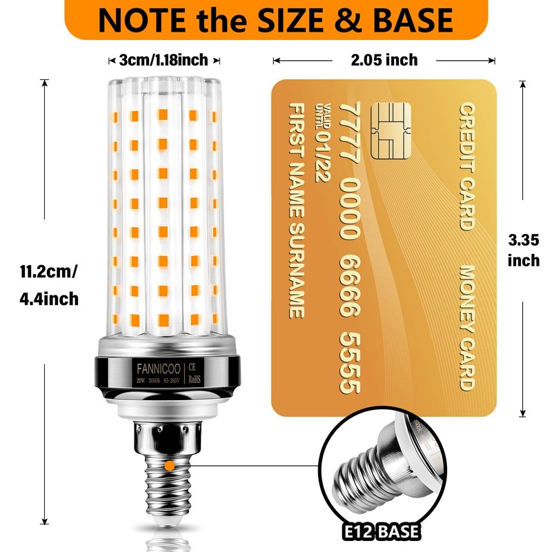 FanNicoo E12 LED Bulbs,20W LED Corn Light Bulb 150W Equivalent