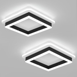 CANEOE 2 Packs Square Flush Mount Ceiling Light, 6000K Black Modern LED Ceiling Light Fixture, Minimalist Hallway Ceiling Lighting Fixture Ceiling Lamp for Hallway Entryway Bedroom Balcony