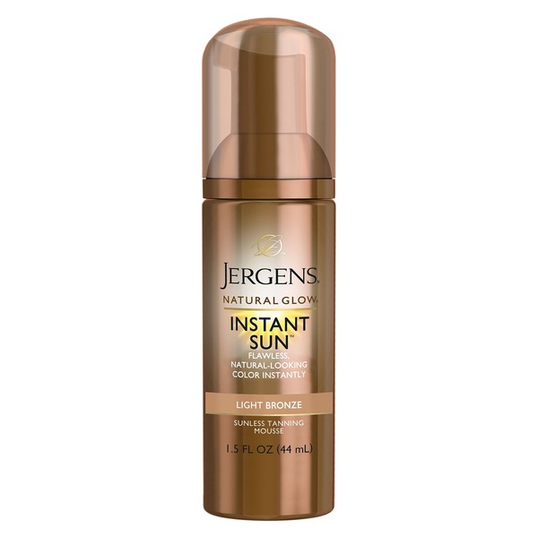 Jergens Natural Glow Instant Sun Sunless Tanning Mousse for Body, Light Bronze, 1.5 Fluid Ounce
