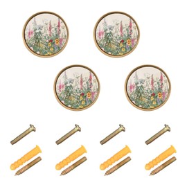 Msyxl 4 Pack Vintage Wild Flowers Cabinet Knobs Round 1-1/4 Inch (32 mm) Dresser Drawer Pulls Kitchen Cabinet Hardware Handles Knobs for Dresser Kitchen Drawer