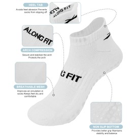 ALONG FIT 3/4 Pairs Non Slip Cushioned Grip Socks for Women Men Pilates Yoga Socks for Barre Hospital Barefoot Grippy Sock