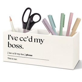 SNNDER Funny Pen Holder for Desk, Office Humor Gifts for Women Men Coworkers, Work Humor Gifts, Boss Definition Wooden Pen Pencil Holder Organizer for Home Office Desk Accessories