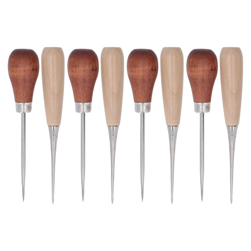 8Pcs Leather Awl Wooden Ergonomic Handle Stainless Steel Effort Saving