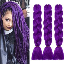 Dcbaboo Jumbo Braiding Hair Extensions 3packs 24inch Hair Extensions for Braiding Synthetic Hair Kanekalon Ombre Braids Hair Extensions Afro Crochet Braids Twist Hair Extensions 300g, Dark Purple