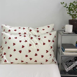 AShanlan Set of 2 Cushion Covers Heart 40 x 80 cm Red Hearts Pillowcase 40 x 80 cm Red White Cushion Cover 40 x 80 cm Heart Pattern Decorative Cushion Cover Microfibre Cushion Cover Pillow Case Pillow