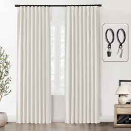 Cream 100% Blackout Curtains for Bedroom 84 Inch Length 2 Panels Set With Hooks Ring Pleated Back Tab Window Treatments Thermal Insulated Darkening Black Out Curtain for Living Room 84 Inch Long