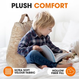 Cheer Collection Reading Pillow Chair - Chair Pillow with Arms and Detachable Neck Bolster for Bed & Couch - Machine Washable, Taupe (Small)