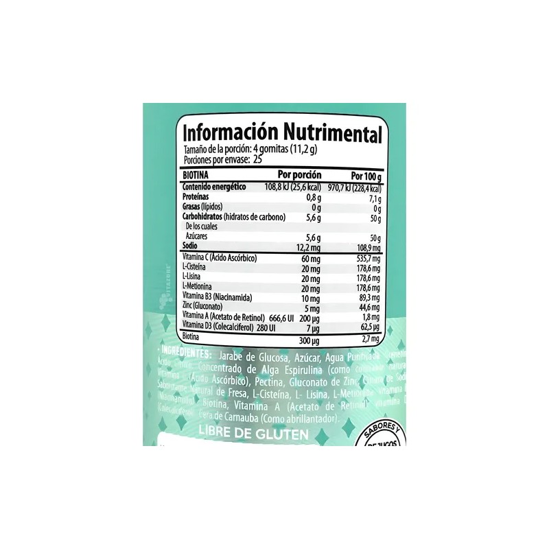 Biotina Cisteína Lisina Metionina 100 Gomitas Belabear