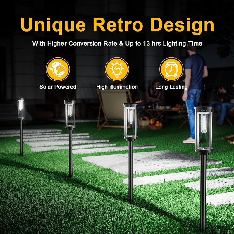 ALFIOT Solar Pathway Lights Outdoor Solar Lights Outdoor, IP65 Waterproof