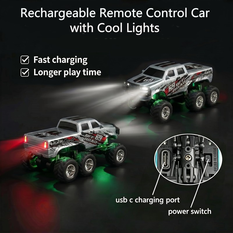haomsj 1/64 Mini Rc Monster Truck 6x6 Off Road Remote