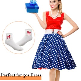 Hercicy Womens Bobby Sock 3 Pairs Poodle Applique 50s Costumes for Girls Poodle Socks for Kids Children Adults Retro Party (Rose Red, Light Pink, Black)