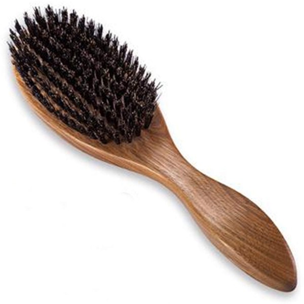 Pig Hair Brush, Natural Greenwood, Ebony, Comb, Anti-Static, Massage, Beauty, Care, Gift (Green Stand, Large)